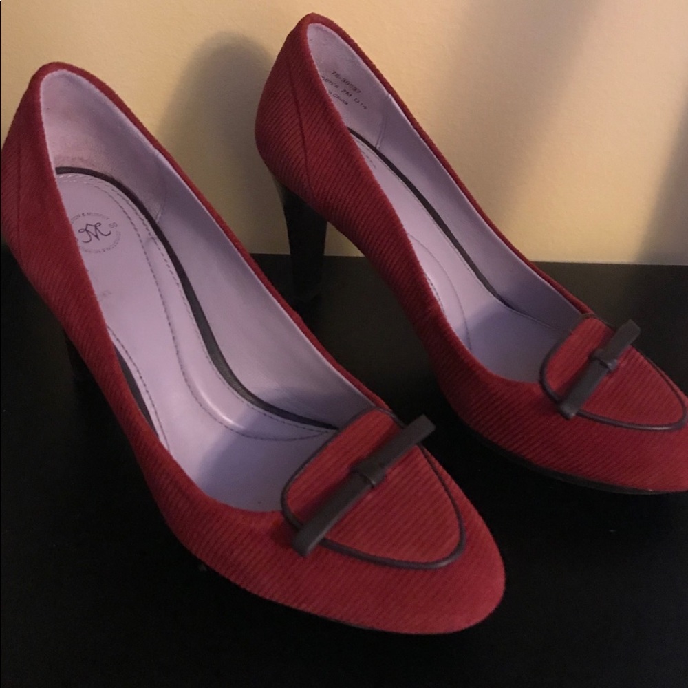 Johnston & Murphy red corduroy pumps